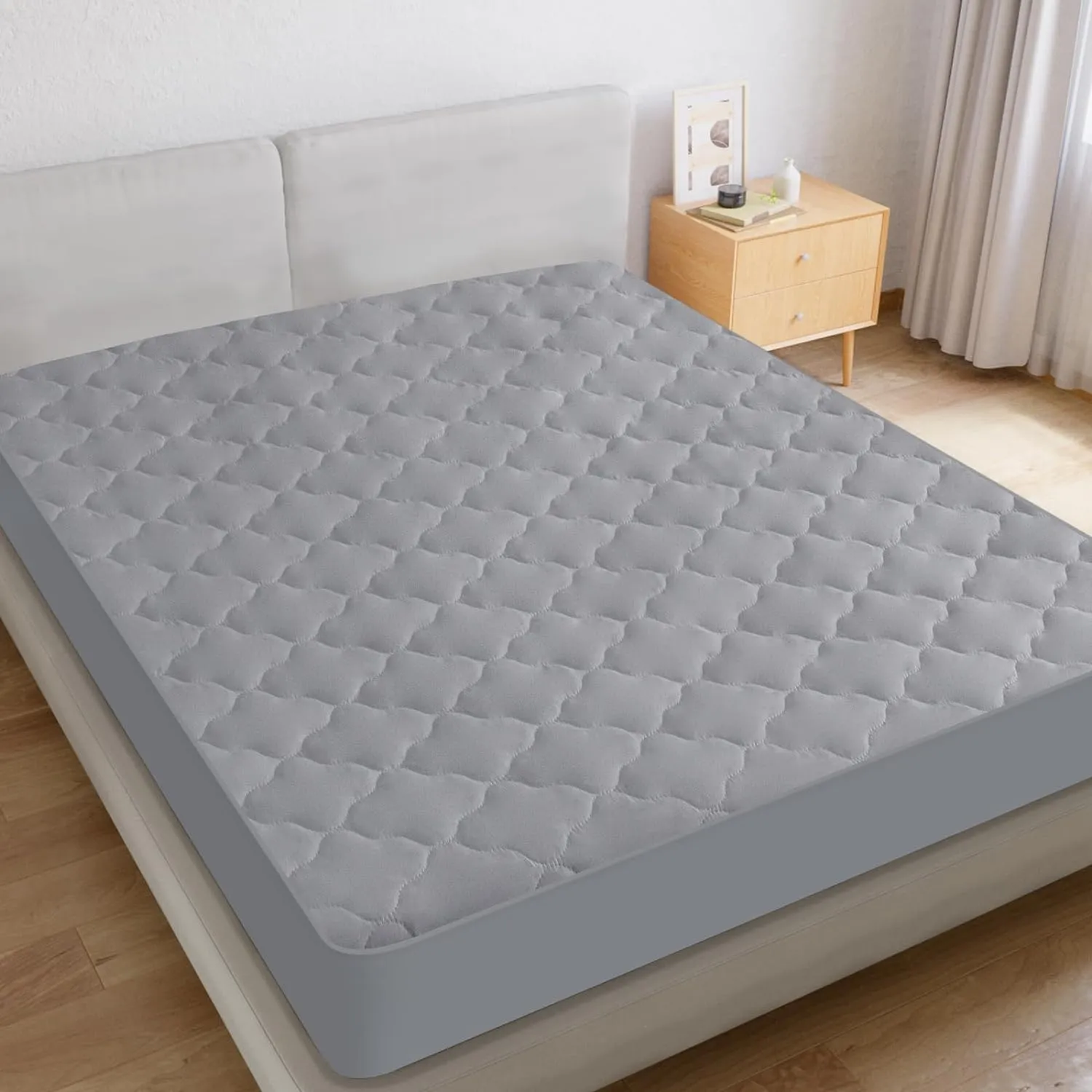 Waterproof Mattress Protector Quilted, Breathable & Noiseless Mattress Pad Cover, Fitted with Deep Pocket, Grey