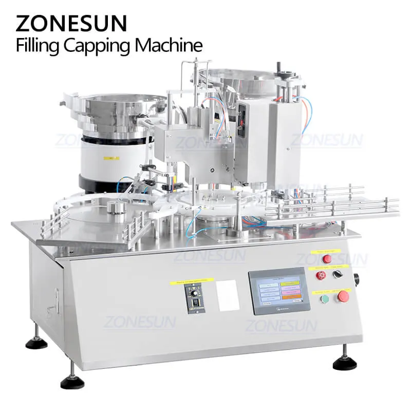 ZONESUN ZS-AFC20 Automatic Peristaltic Pump Aluminum Plastic Caps Bottles Glass Vial Filling Crimping Capping Machine